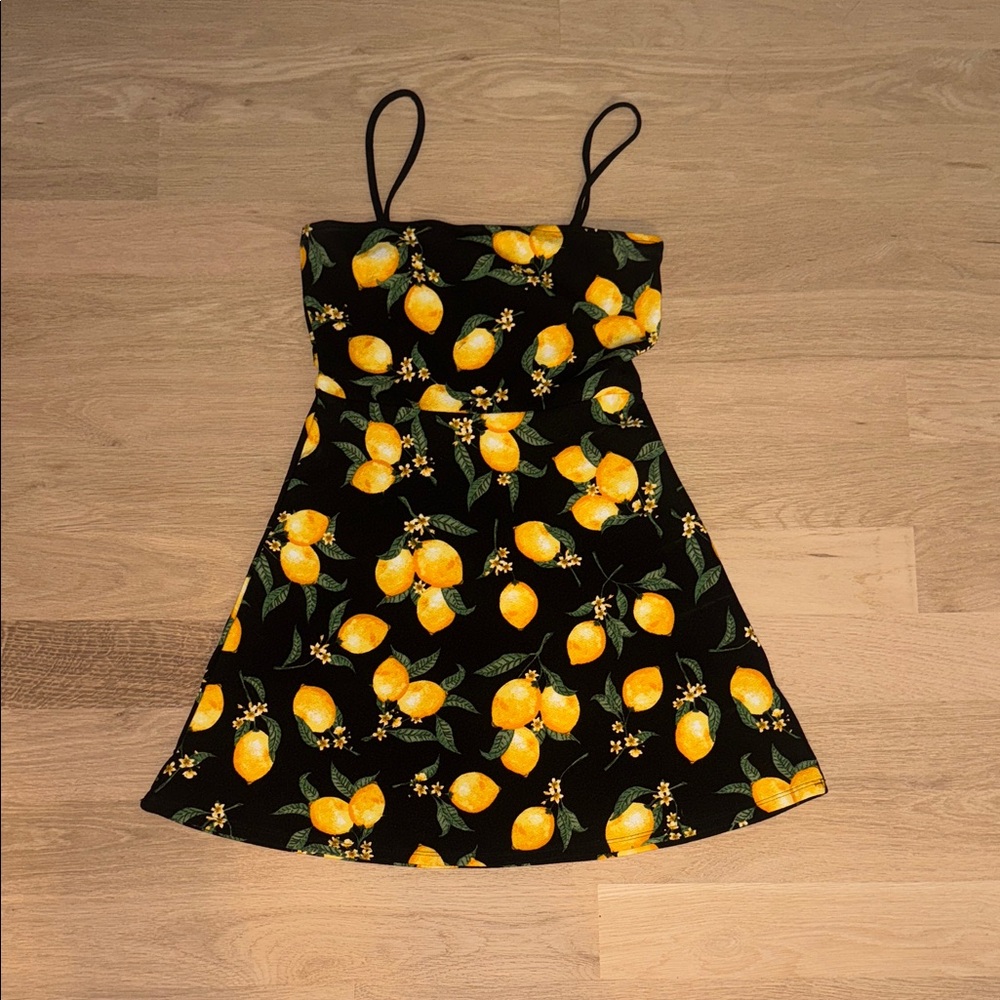 H&M Black Lemon-Print Spaghetti-Strap Dress